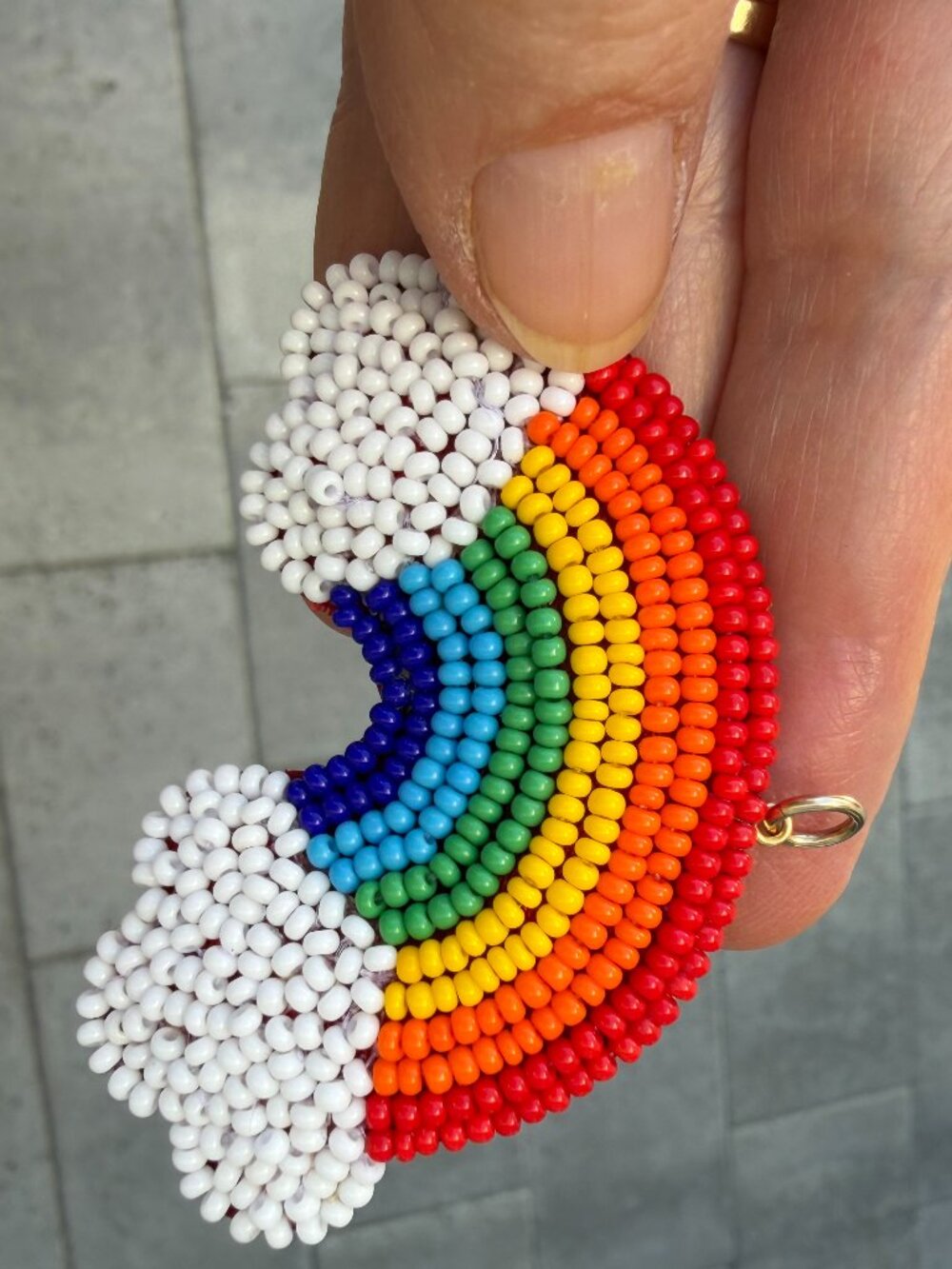 Beaded rainbow charm/pendant, 2 1/2" wide